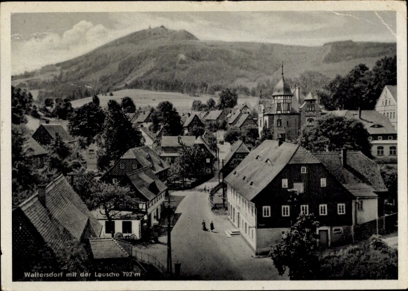 Postcard Waltersdorf Großschönau in Upper Lusatia, partial view with the Lausche