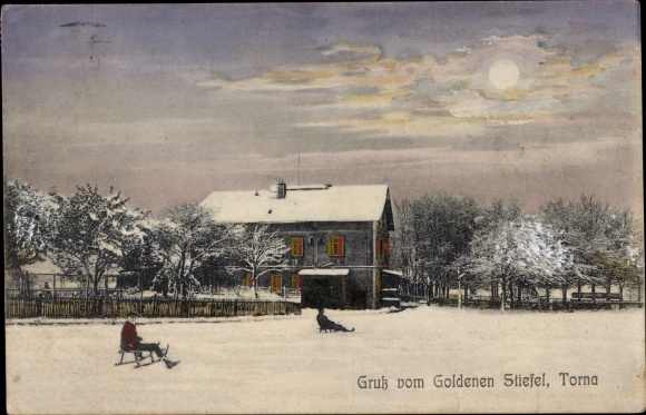 PC Dresden Torna, salute from the golden boot, winter view, sledge