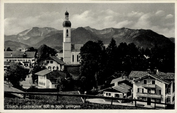 Postcard Eibach im Leitzachtal Fischbachau, village center, church