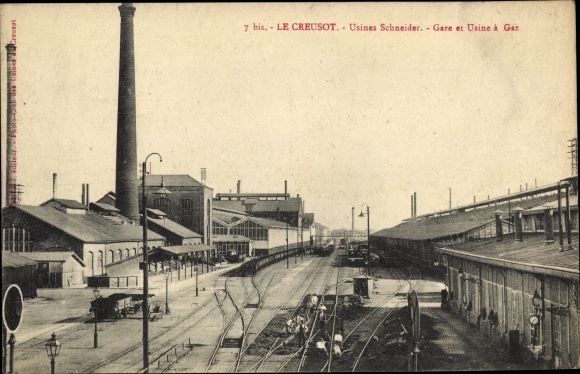 Ak Le Creusot Saône et Loire, Usines Schneider, Gare, Usine a Gaz