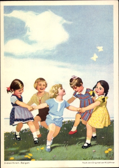 Artist Postcard Jüttner, W., Advertising Indanthren Textiles, Children Dancing