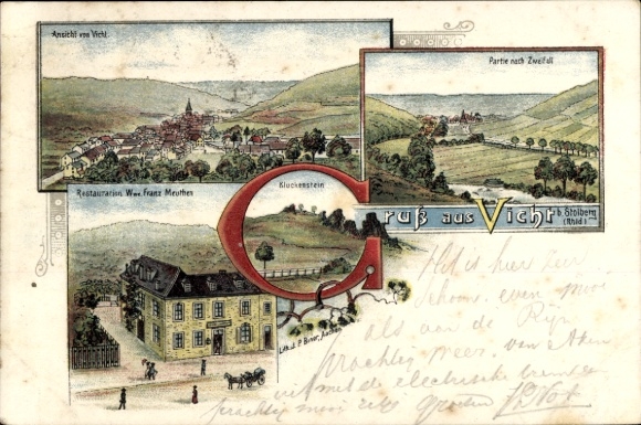 Chromo-Litho Vicht Stolberg in the Rhineland, restoration by Wwe. Franz Meuthen, Kluckenstein, Zweifall