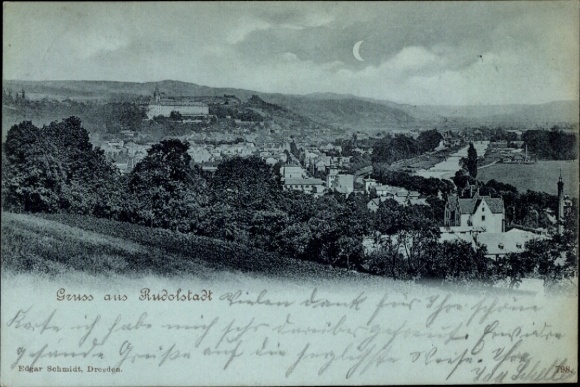 Ak Rudolstadt in Thüringen, Schloss Heidecksburg, Blick auf  Mond über der Landschaft, Schwarz-We