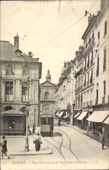 Postcard Rennes Ille et Vilaine, street view with tram