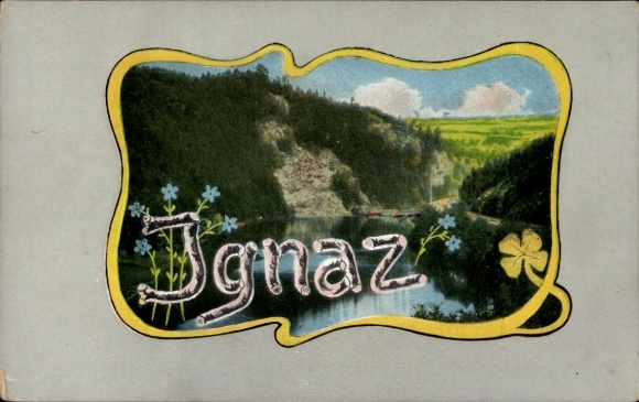 Passepartout Postcard First Name Ignaz, Landscape Motif