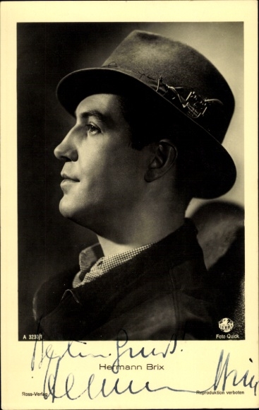 Ak Schauspieler Hermann Brix, Portrait im Profil, Hut, Ross 3230/1