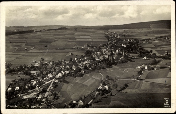 Ak Elterlein im Erzgebirge Sachsen, Panorama vom Ort, Felder, Fliegeraufnahme, Klinke & Co. 10846