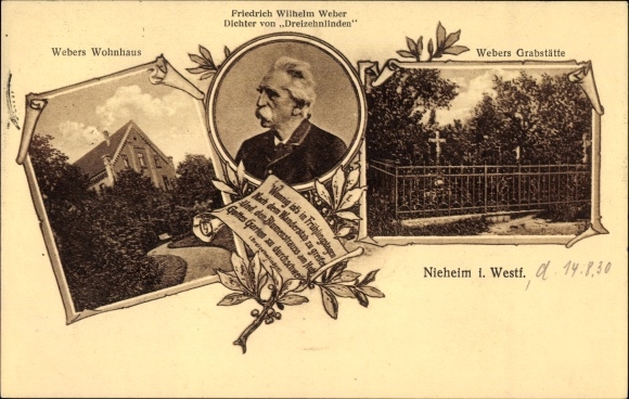 Ak Nieheim in Westfalen, Webers Wohnhaus, Friedrich Wilhelm Weber, Webers Grabstätte