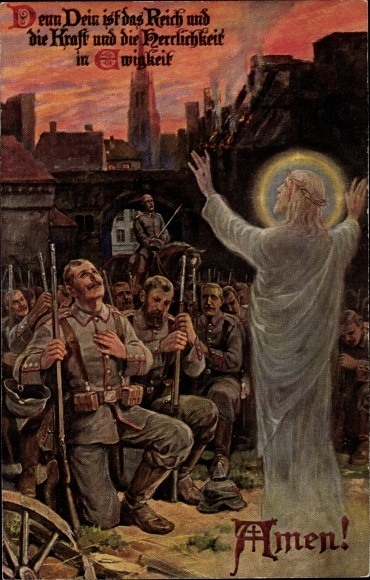 Postcard For thine is the kingdom, praying soldiers, Jesus