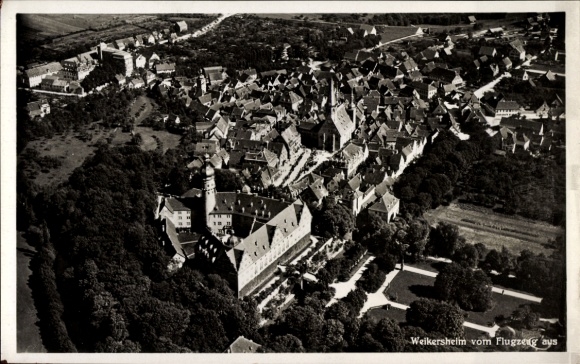 Postcard Weikersheim in Tauberfranken Württemberg, from the plane