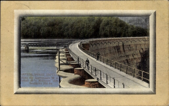 Postcard Gemünd Schleiden in the Eifel, Urfttalsperre, dam wall 58 m high, 45 million cbm content,