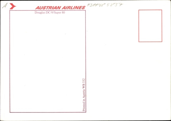 Postcard Austrian passenger plane Austrian Airlines, Douglas DC 9 Super 80