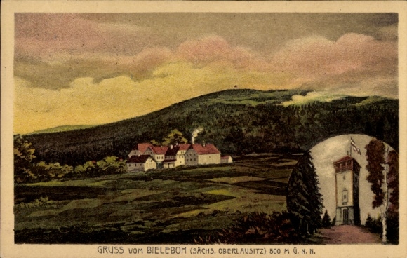 Ak Beiersdorf in Opper-Lausitz, Bieleboh, Panorama, Toren