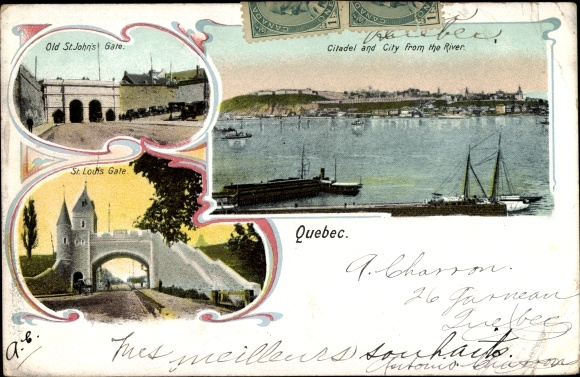 Ak Québec Kanada, Old St. John's Gate, Citadel and City from the River, St. Louis Gate