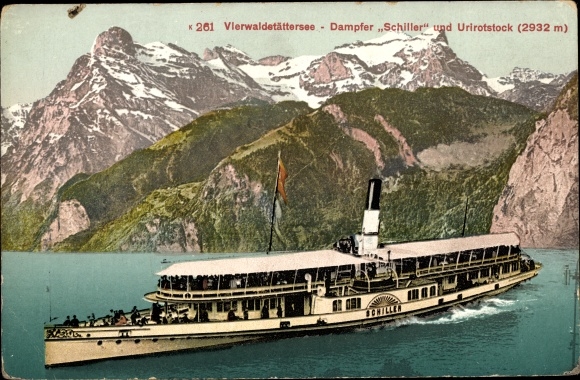 Postcard steamer Schiller on Lake Lucerne, Urirotstock