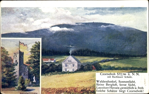 Ak Cunewalde in Oberlausitz, Czorneboh, Rachlauer School, landschap, uitzicht op de bergen, fris ...