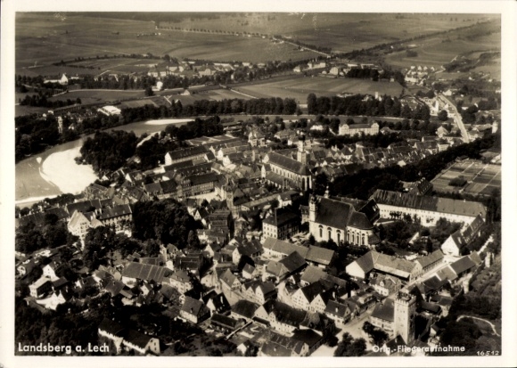 Postcard Landsberg am Lech Upper Bavaria, aerial photograph