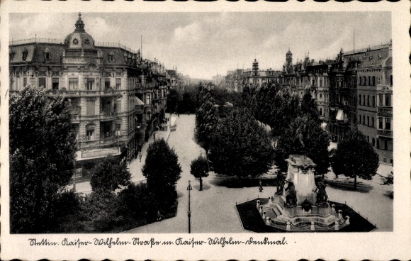Postcard Szczecin Stettin Pomerania, Kaiser Wilhelm Street, Kaiser Wilhelm Memorial