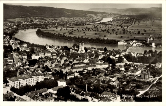 Postcard Bad Säckingen on the High Rhine, aerial photograph