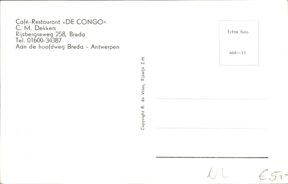KP Breda Brabancja Północna Holandia, kawiarnia-restauracja DE CONGO, dwa samochody, flaga niemiecka, prosta...