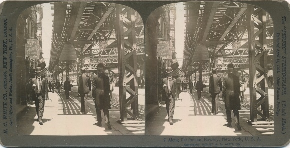 Stereo Photo New York City USA, Along the famous Bowery