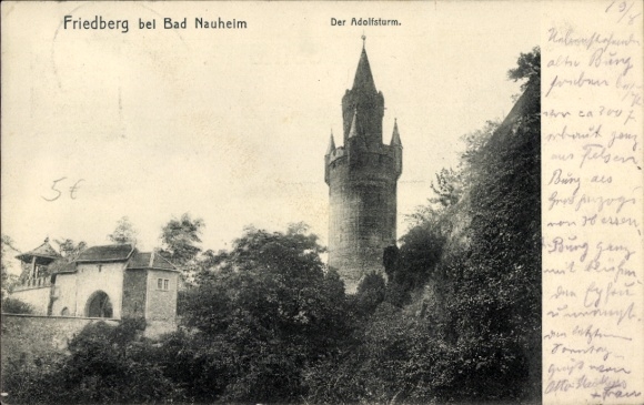 Postcard Friedberg in Hesse, Friedberg, The Adolfsturm, Hohe Turmstraße, view from the castle
