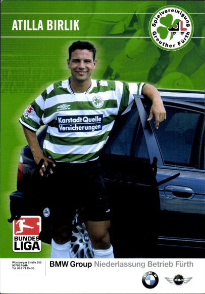 Autograph card footballer Atilla Birlik, SpVgg Greuther Fürth, autograph
