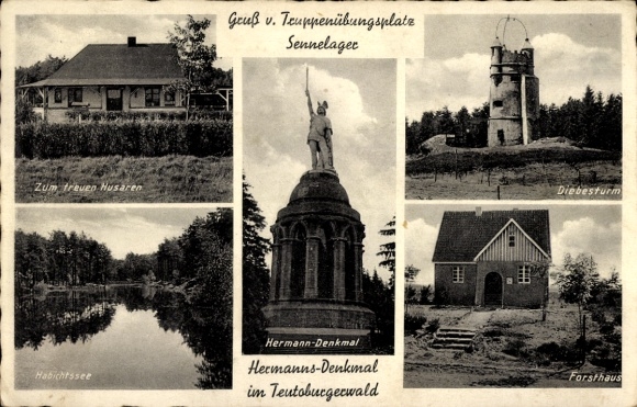Postcard Schloss Neuhaus Paderborn in Westphalia, Sennelager, military training area, Hermanns Memorial