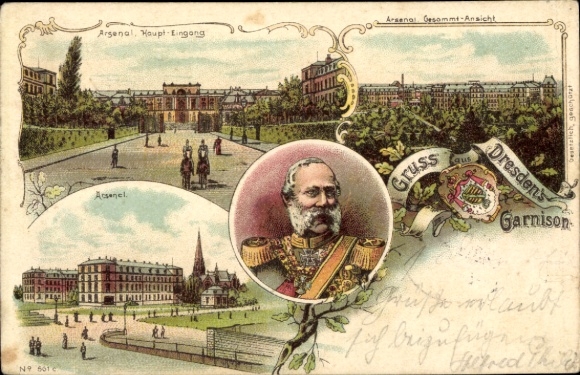 Litho Dresden Altstadt, Garnison, Arsenal, König Albert von Sachsen