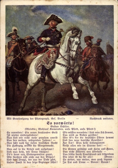 Lied Ak So vorwärts, Friedrich der Große, Gustav Schüler, Ausstellung Deutsches Volk Deutsche Arbeit