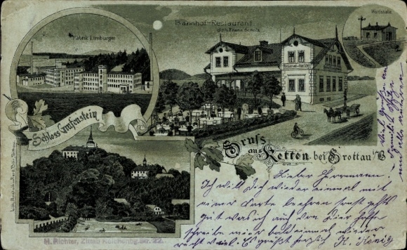 światło księżyca lito Hrádek nad Nisou Grottau Region Reichenberg, restauracja na stacji kolejowej, zamek