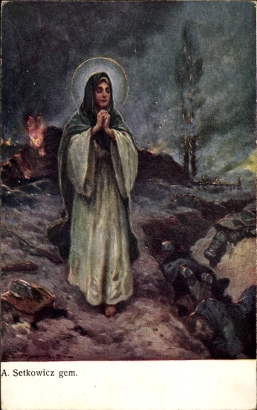 Artist Postcard Setkowicz, A., Praying Saints on the Battlefield