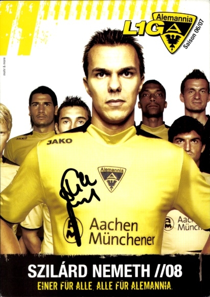Handtekeningkaart voetballer Szilárd Nemeth, Alemannia Aachen, handtekening
