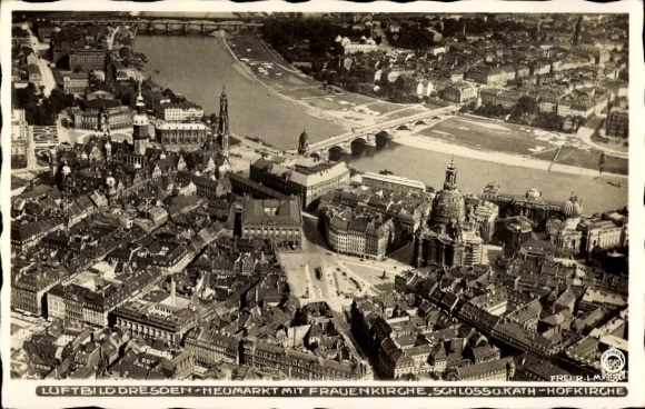 Postcard Dresden Old Town, Neumarkt, Frauenkirche, Castle, Catholic Court Church, aerial view