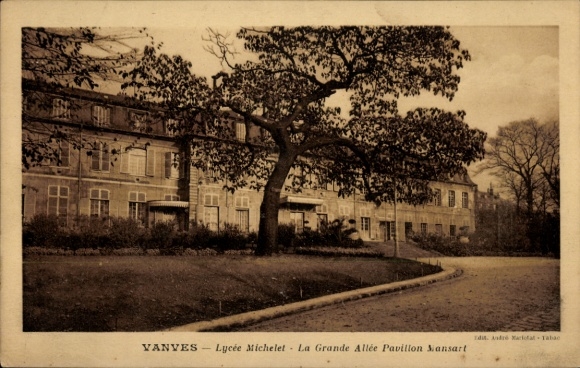 Postcard Vanves Hauts de Seine, Lycee Michelet, La Grande Allee Pavillon Sansart