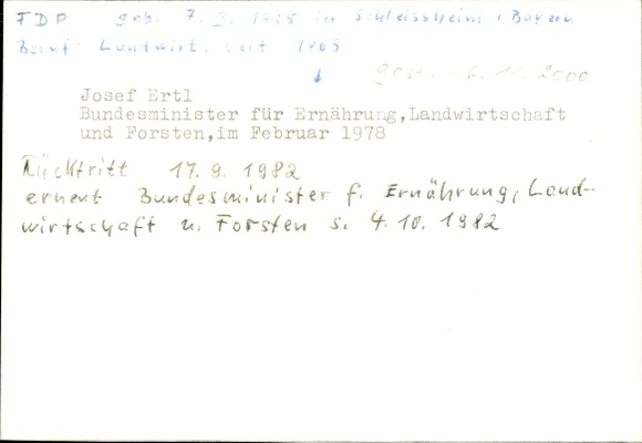 Postcard politician Josef Ertl, Federal Minister of Food, Agriculture and Forestry, autograph