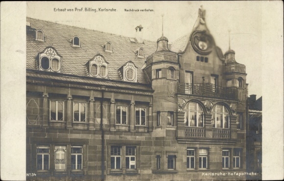 Art Nouveau building Karlsruhe in Baden Württemberg, Hof Pharmacy, architect Hermann Billing