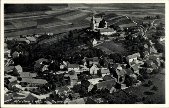 Postcard Petersberg in Hesse, aerial photograph