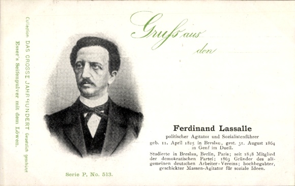 PC Ferdinand Lassalle, socialist politician, portrait, advertising, Esser's soap powder