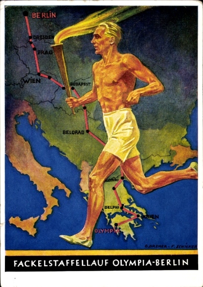Artysta map KP Dreher, Schicker, Sztafeta z pochodnią, Igrzyska Olimpijskie Berlin 1936