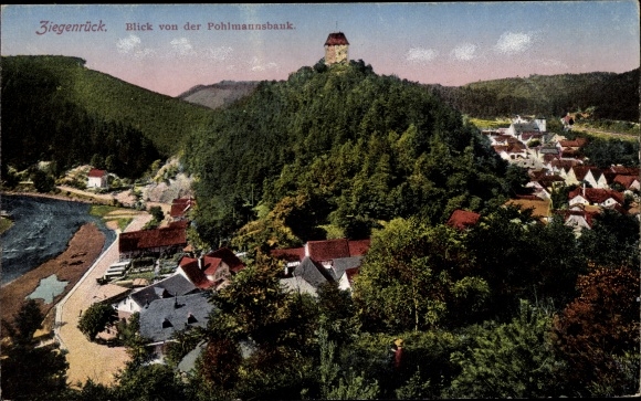 Postcard Ziegenrück on the Saale Thuringia, view from the Pöhlmannsbank