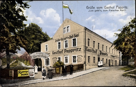 PC Dresden Schönfeld Weißig Pappritz, view from the inn, butcher Karl