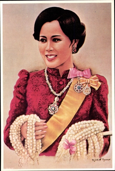 Artist Postcard Thailand, Queen Sirikit, portrait
