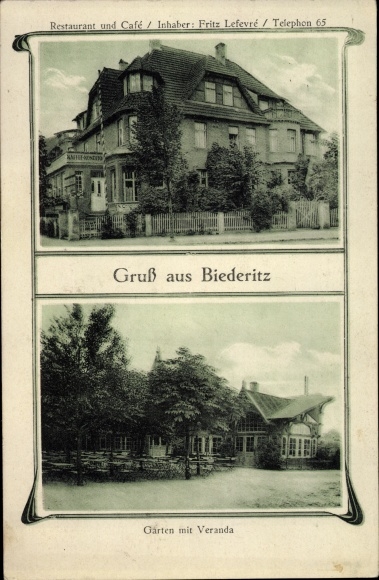 KP Biederitz w Saksonii Anhalt, restauracja i kawiarnia Fritz Lefevré, ogrody z werandą, secesja