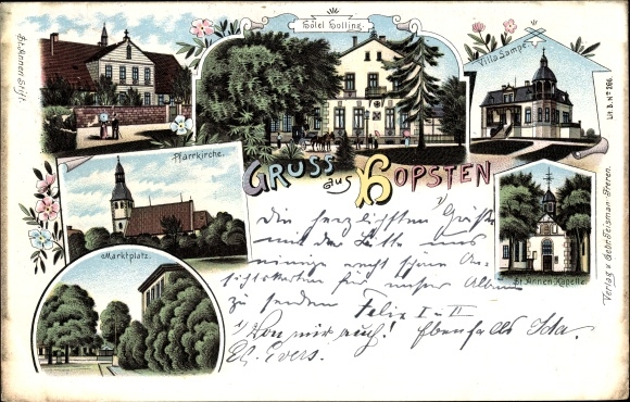 lito Hopsten w Westfalii, Villa Lampe, Villa Siering, kościół parafialny, kaplica, rynek, hotel