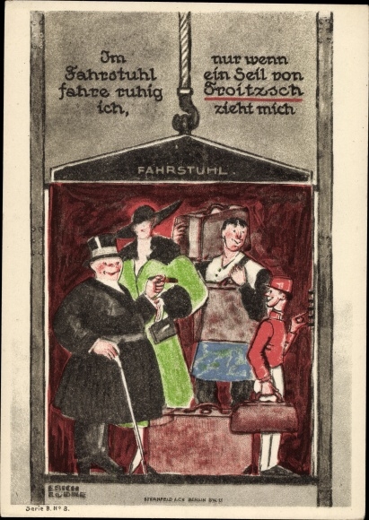 Artist Postcard Lüdke, E., Berlin Tempelhof, rope and cable works F. Troitzsch, elevator