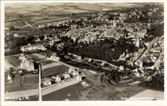 Postcard Warburg in Westphalia, aerial photograph