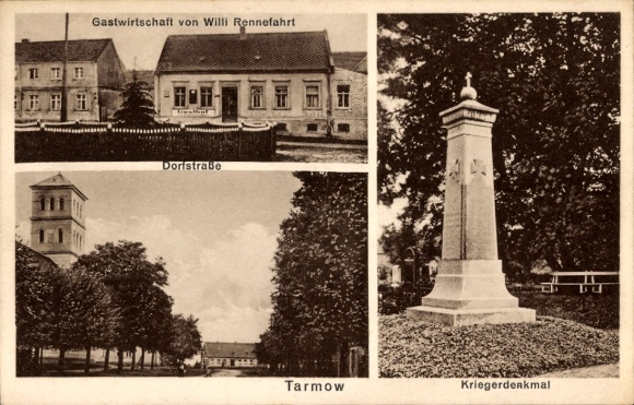 Postcard Tarmow Fehrbellin in Brandenburg, inn, village street, war memorial