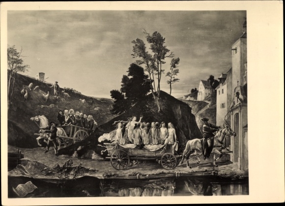 Artist Postcard Weiß, Franz, folk song, HDK 533, naked women on a cart