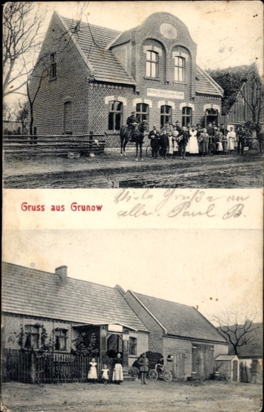 Ak Grunow Oberbarnim Märkisch Oderland?, herberg, bewoner, woongebouw